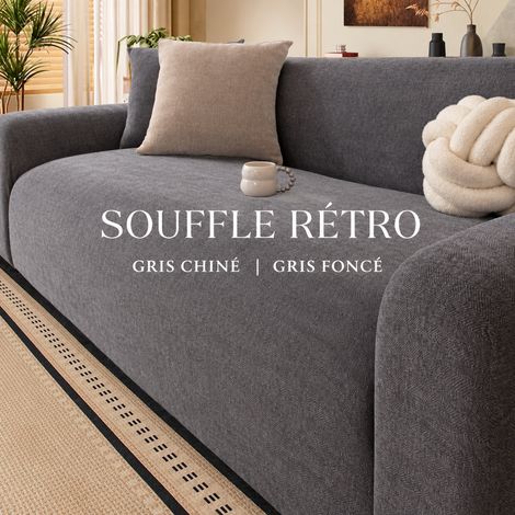 Housse de canapé 2 places chenille gris foncé, adapté pour canapé 135-170 cm, 1 housse de coussin 4545 cm offerte, 30 × 30 × 30 cm, 1 kg – Livraison gratuite