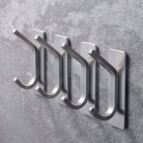 4 Stück Haken, selbstklebende Haken, Handtuchhaken, kein Bohren, Klebehaken, Edelstahl, Kleiderhaken, Badezimmer, kein Bohren, und Küchenwandhaken