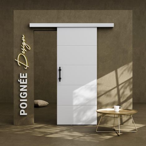 Porte Coulissante avec Rail + Poignée Verticale - Laquée Ligne 83 cm