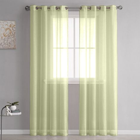 Rideaux Semi-Transparents - 100 x 250 cm - Œillets Métalliques - Lin Naturel - Pour Chambre À Coucher Et Salon - 1 Pièce (1/5)