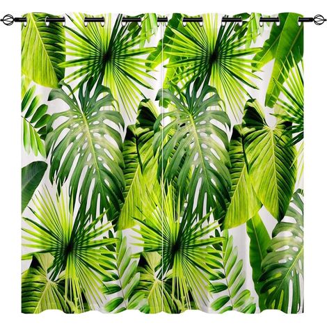 Rideaux Opaques Microfibre 3D Feuilles de Palmier Tropical -Occultants & Isolation Thermique pour Salon/Chambre - Décoration Intérieure avec Œillets - 2 Panneaux L60 x H90cm - 60L X 90H cm (2 Panneaux (1/5)