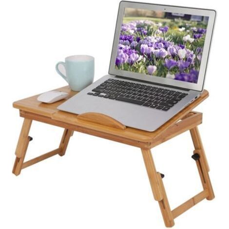 1 étagère réglable en bambou pour lit de dortoir, bureau pour genoux, support de plateau de lecture portable (1/4)