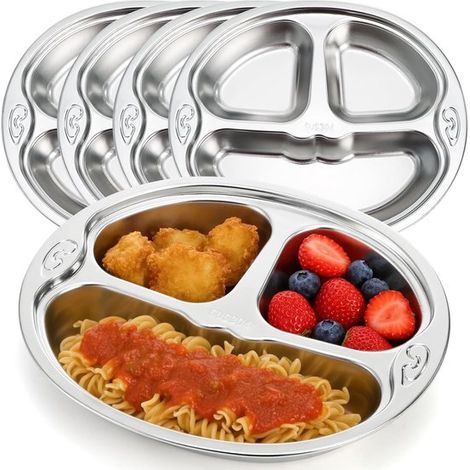 Platos compartidos de 4 piezas，recipientes de acero inoxidable para control de dietas，4 piezas，3 piezas，acero (1/2)