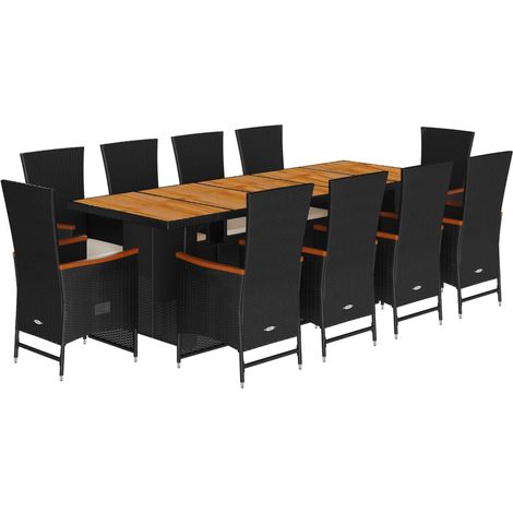 Maison Exclusive - 11-tlg. Garten-Essgruppe mit Kissen Schwarz Po