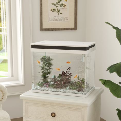 Acuario de vidrio 48x30x41 cm blanco 41 L con LED y filtración para espacios pequeños - MEUBLIV (1/4)