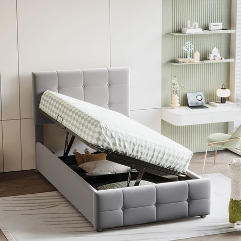 letto contenitore 90x200 testiera regolabile grigio OKMYHOME (1/5)
