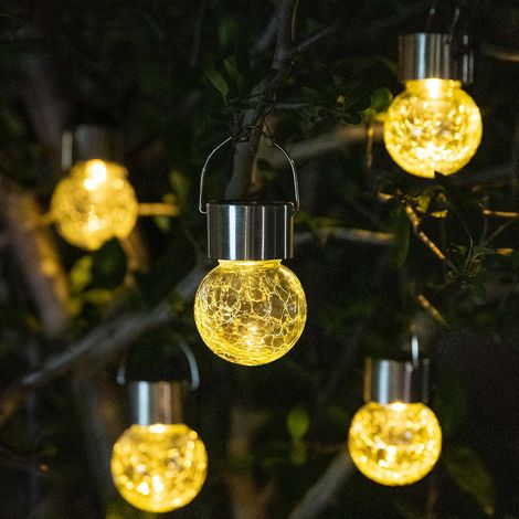 Set aus 8 LED-Solar-Kronleuchtern in Form von Glaskugeln, Rattan-Außenbeleuchtung, hängende Stimmungsleuchten für den Garten (warmes Licht) (1/5)