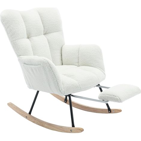 Chaise à Bascule Teddy Rembourrée Avec Repose-pieds Escamotable, Blanche (1/5)