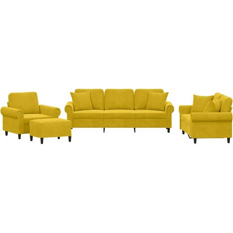 Maison Exclusive - Ensemble de canapés 4 pcs avec coussins jaune velours (1/5)