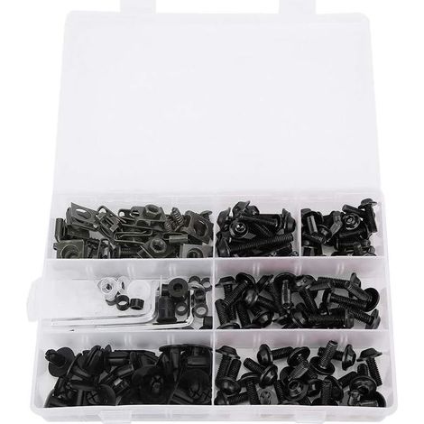 GDHZS- 198 pièces/ensemble Kit boulon de carénage, kit boulon carénage universel moto vis attaches kits de montage carrosserie rondelles écrous vis clips assortiment(Noir) (1/5)