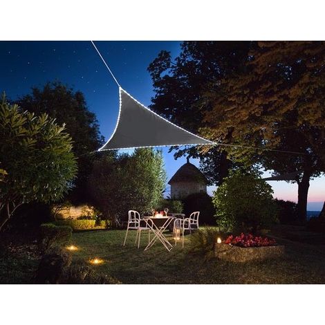 Perel Voile d ombrage triangulaire avec 107 LEDs, polyester deperlant, protection UV 95%, 3.6 x 3.6 x 3.6 m eclairage LED solaire, shade sail pour jardin et terrasse (1/7)