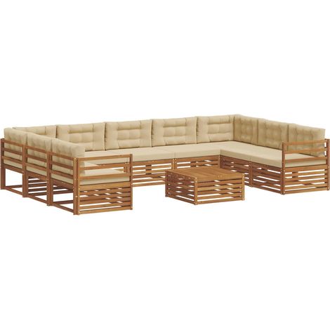 Outdoor-Sofagarnitur 10 Stk. Natur und Beige Massivholz Akazie vidaXL (1/5)