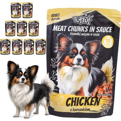 Cibo umido per cani TufTuf, confezione da 10 bustine da 100 g di bocconcini di carne essiccata. (1/3)