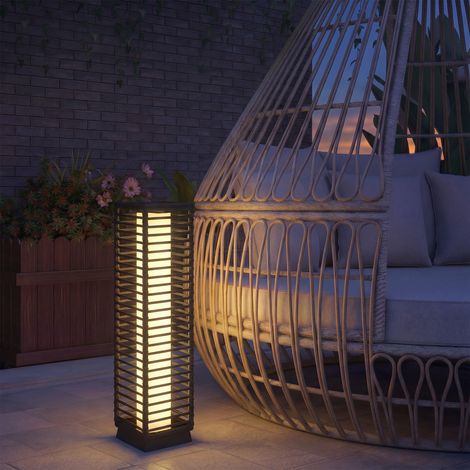 Lanterne Solaire Extérieure en résine tressée lampadaire sans fil rechargeable capteur de lumière 16 x 16 x 68 cm noir