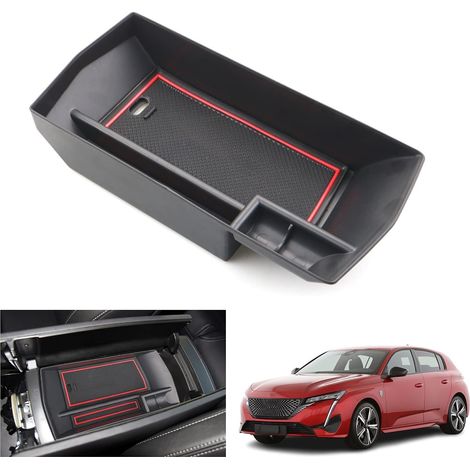 1 Boîte de Rangement, Accoudoir Central, Plastique ABS, Compartiments Multiples, Passage Câble, Pour Peugeot 308 408 Opel Astra Citroen C5 X (1/5)