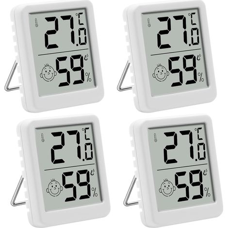 Thermomètre Hygromètre Intérieur Mini LCD Digital Thermomètre d'Ambiance Mesureur d'Humidité de l'Air avec Affichage Smiley pour Chambre de Bébé Salon Bureau Serre (4PCS) (1/5)