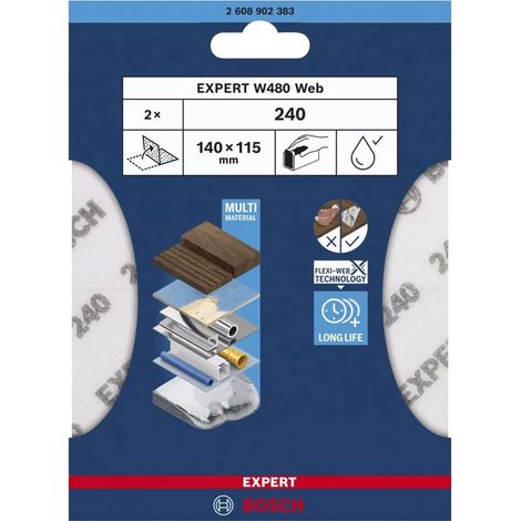 Foglio abrasivo manuale EXPERT W480 FLEXI -WEB grana 240 2 pezzi 2608902383 BOSCH