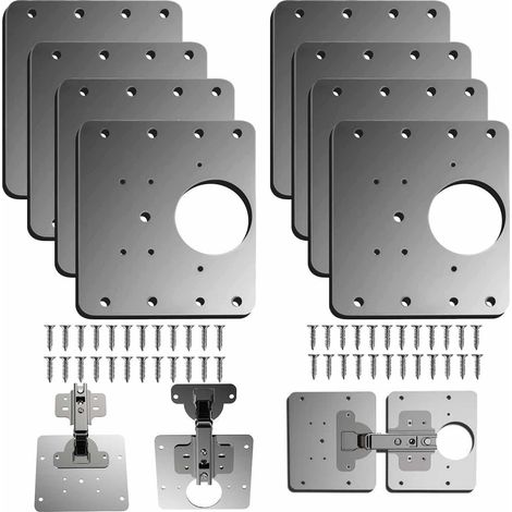 8 Pièces Plaque Reparation Charniere Porte d'armoire,plaque de réparation de charnière de porte de placard de cuisine avec trou, supports de fixation plats en acier inoxydable avec vis (1/5)