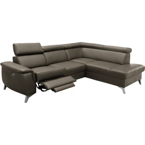 Canapé d'angle en cuir italien de luxe 5/6 places avec relax électrique et coffre, LINCOLN, taupe, angle droit (1/5)
