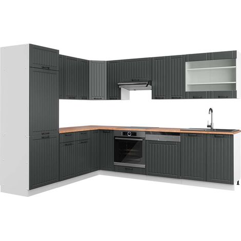 Cuisine en angle Fame-Line, Anthracite maison de campagne/blanc, 227 x 287 cm , PT Chêne, Vicco