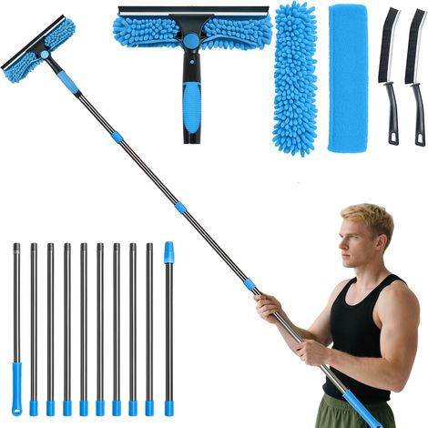 4 virgule 3 M Raclette Vitre avec Manche Telescopique Kit Nettoyage Vitre avec 10 Perche 2 Brosse à Joint 3 Chiffons en Microfibre (1/4)