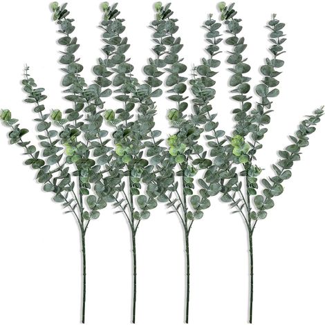 Plantas artificiales de eucalipto de 81,4 cm de altura, ramas, flores artificiales, hojas artificiales, tallos verdes artificiales, ramitas en color verde grisáceo para ramo de novia, centro de mesa,  (1/5)