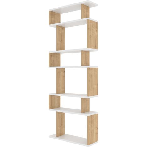 Libreria in legno Bates - 60 x 19 x 160 cm - Rovere bianco