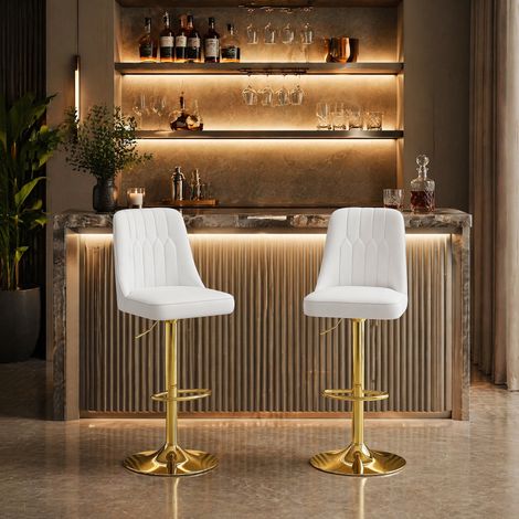 Set da 2 sgabelli da bar regolabili 360° con schienale in PU bianco e base in metallo dorato (1/5)