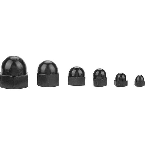 Écrou borgne, 70 pièces noir blanc (en option) capuchon de tête de dôme en nylon M3 M4 M5 M6 M8 M10 écrous hexagonaux Kit d'écrou borgne, avec boîte en plastique(noir) (1/5)