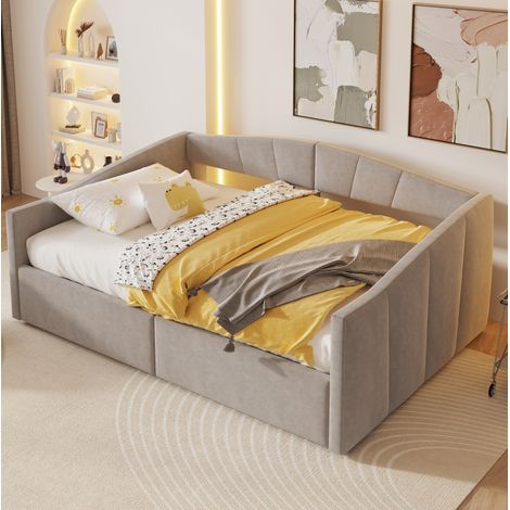 Bett Doppelbett Stauraum 140x200 Samt Hellgrau OKMYHOME (1/5)