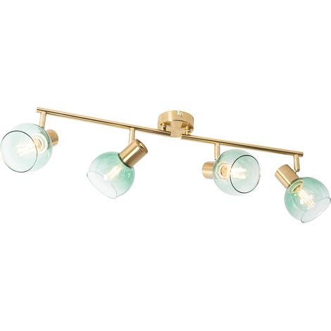 QAZQA Art Déco Foco Art Deco dorado con cristal verde 4-luces - VIDRO Acero /Vidrio Alargada Adecuado para LED Max. 4 x 25 Watt (1/4)