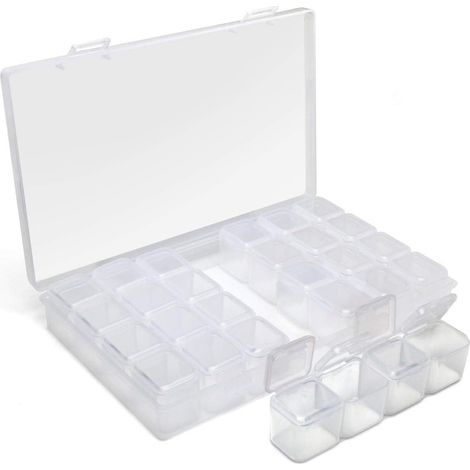 Boîte de Rangement Plastique (28 Pots) Diamond Painting Boîte à Bijoux, Broderie -Transparent -1 Boîte (1/5)