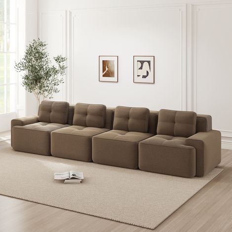 Canapé, en velours, 4 places, antidérapant, marron, pour salon, sans assemblage, assise confortable, format pratique