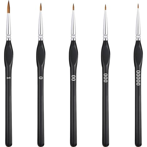 Lot de 5 pinceaux d'artiste à pointe extra fine - Pour peinture acrylique, aquarelle, nail art, huile, dessin de trait, peinture du visage (noir) (1/5)