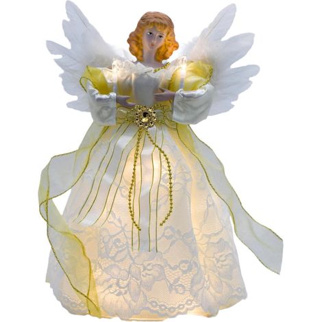 Angel - Treetop Figurine - LED Illuminated - For Christmas Tree Top - White And Gold - 1 Piece (1/5)