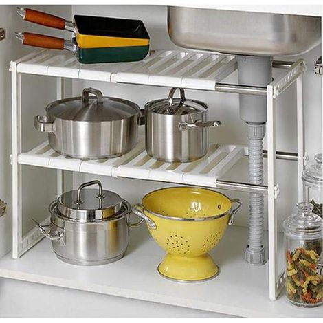 Armoire inférieure étagère cuisines 2 étages étagère de cuisine étagère à épices peu encombrante réglable en longueur évier étagère armoire insert blanc 38x38x262
