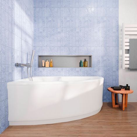 Siko – Baignoire d'angle asymétrique 150x95 cm LU1500LSET1 – Acrylique blanc – Orientation gauche – Tablier 150 cm – Contenance 170 L