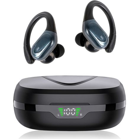 Écouteurs Bluetooth sans fil pour le sport, format 5,4 GHz, avec crochet d'oreille, noirs (1/5)