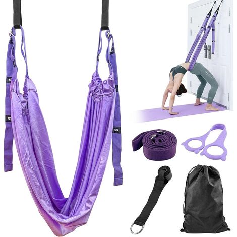 Hamac de Yoga Aérien, Sangle de Yoga en Polyester et Coton Réglable pour Ballet Pilates Gymnastique Flexibilité, avec Fitness Ceinture Élastique (1/5)