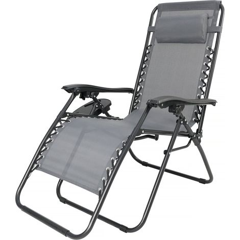 Habitat Et Jardin – Fauteuil de jardin relax zéro gravité inclinable – Dimensions 160 x 64 x 109 cm – Structure en métal – Textilène résistant aux intempéries – Porte-gobelet
