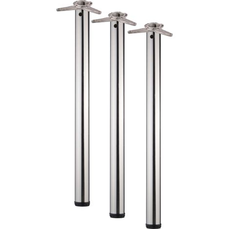3er SET Tischbein / Stützfuß - Edelstahloptik, Ø 6 cm x 87 cm, höhenverstellbar