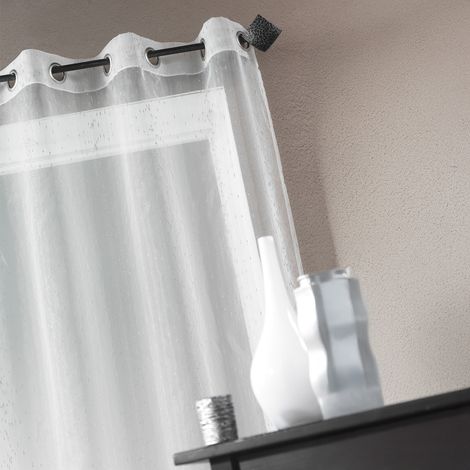 Homemaison – Voilage en organza blanc 150x260 cm – Gouttes métalliques – 8 œillets ronds argent – Laisse passer la lumière