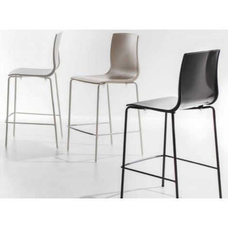 Tabouret en polypropylène et pieds en métal Vanya-Couleur Gris-Hauteur d'assise 80 cm