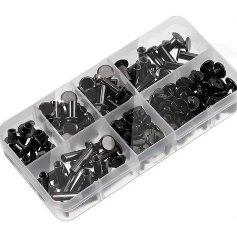 （Noir）1 Ensemble Chicago Vis Assortiment Kit 6 Tailles Vis à Tête Croix Ronde en Métal Post Chicago Vis Bouton pour DIY Reliure de Décoration en Cuir (1/4)