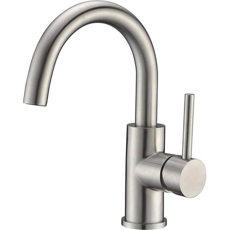Grifo para lavabo - Agua caliente y fría - Acero inoxidable (1/5)
