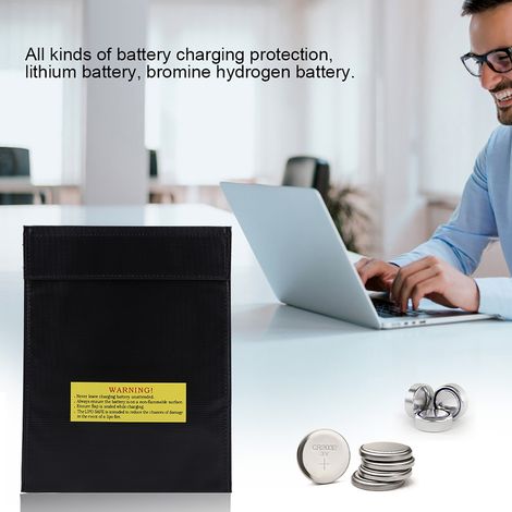 Sac de charge ignifuge Li-po, pochette de sécurité portable, housse anti-feu pour batterie, taille L, noir, 2 formats disponibles. (1/5)