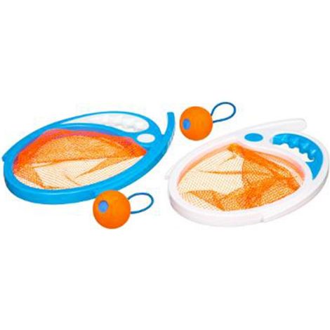Intex – Jeu filet attrape balles 28cm – 2 raquettes et 2 balles – Couleurs orange et bleu – Pour jeux de piscine