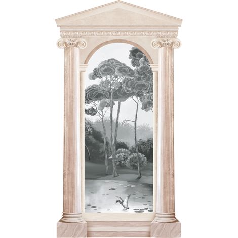 Grand Décor Panoramique Découpé, arche antique, lac, noir et blanc, nature, forêt, canard (1/5)