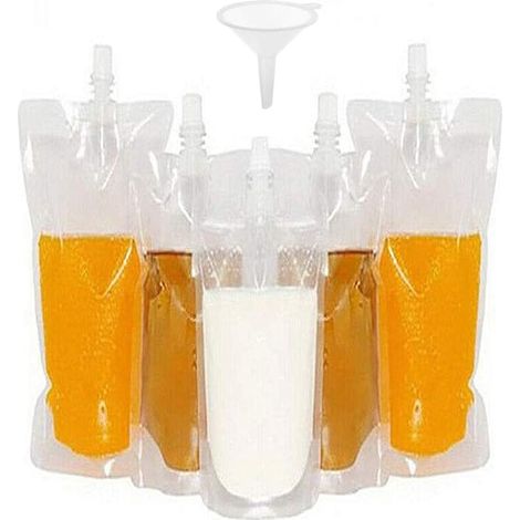 50 sachets de boissons, récipients transparents pour sachets de smoothie, robustes et étanches à fermeture manuelle, pour bouteilles de jus congelé, entonnoir en plastique (250 ml) (1/5)