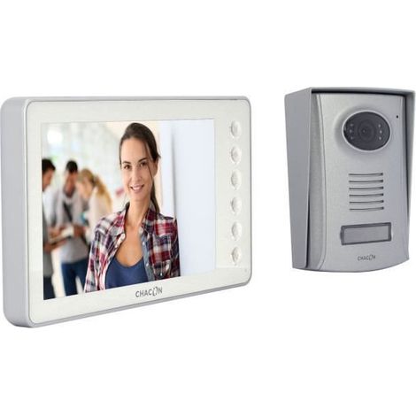 Visiophone filaire 7'' avec écran haute résolution – IP44 – Branchement 2 fils – Vision nocturne 90° – Poste extérieur en aluminium – Chacon (1/2)